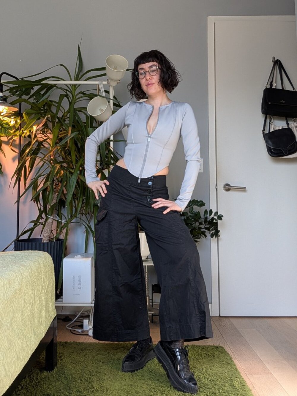 MANIERE DE VOIR icy gray corset long sleeve top, size 6 (XS)